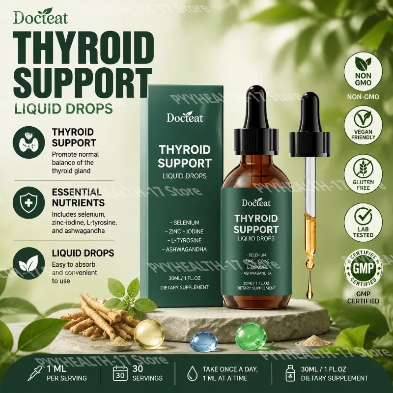 Docteat Thyroid Support Liquid Drops for Supports Thyroid Wellness with Selenium Zinc-Iodine L-Tyrosine and Ashwagandha 30 ML