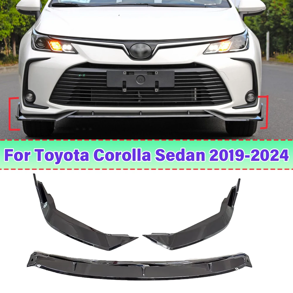 

For Toyota Corolla Sedan 2019-2024 Front Bumper Lip Protector 3pcs/set Lower Bumper Body Kit Chin Shovel Auto Guard Accessory