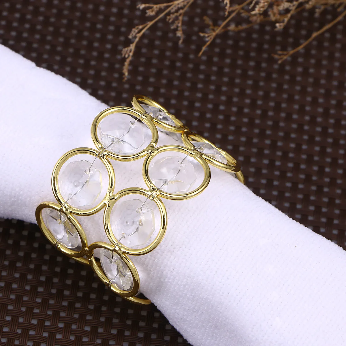 6Pcs Metal Napkin Rings Crystal Beads Decorative Holders Wedding Party Prom Birthday Celebration Table Crystal Napkin Holders