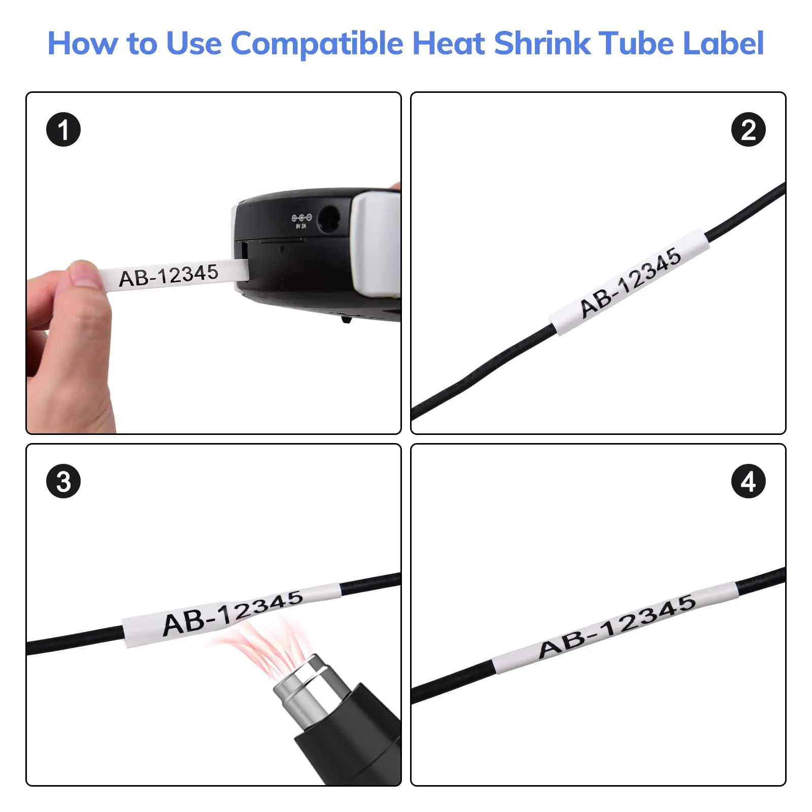 Imagem -04 - Heat-shrink Tubo para Indústria Fita de Etiqueta Impressoras de Etiquetas Compatível para Dymo 18055 Branco Dymo Rhino 4200 5200 mm mm 12 mm 19 mm 24 mm Peças