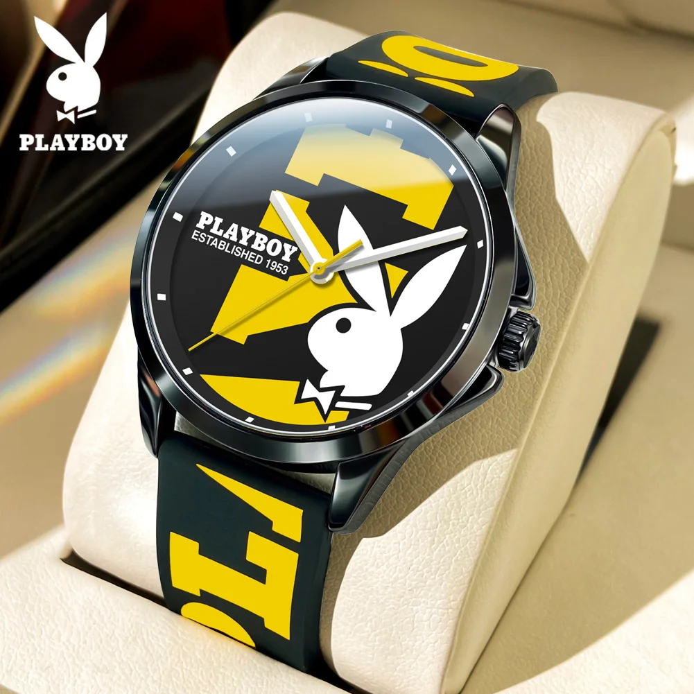 PLAYBOY New Fashion Trend Quartz Watch for Men Waterproof Silicone Strap Wrist Watch Men High Quality Elegant Luxury Man Watch