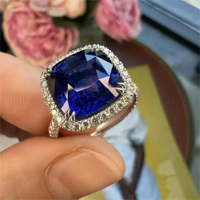 Pirmiana Customized 9k/14K/18K Royal Blue Lab Sapphire Rings Cushion Cut Fashion Jewelry Women Party Gift