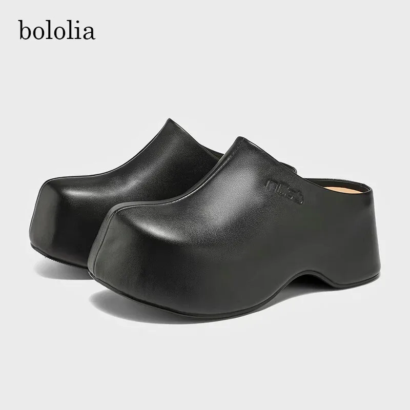 

High Quality Womens Genuine Leather Fashion Slippers Luxury Handmade Quality Comfortable Thick Sole Sandals Wedges Shoes