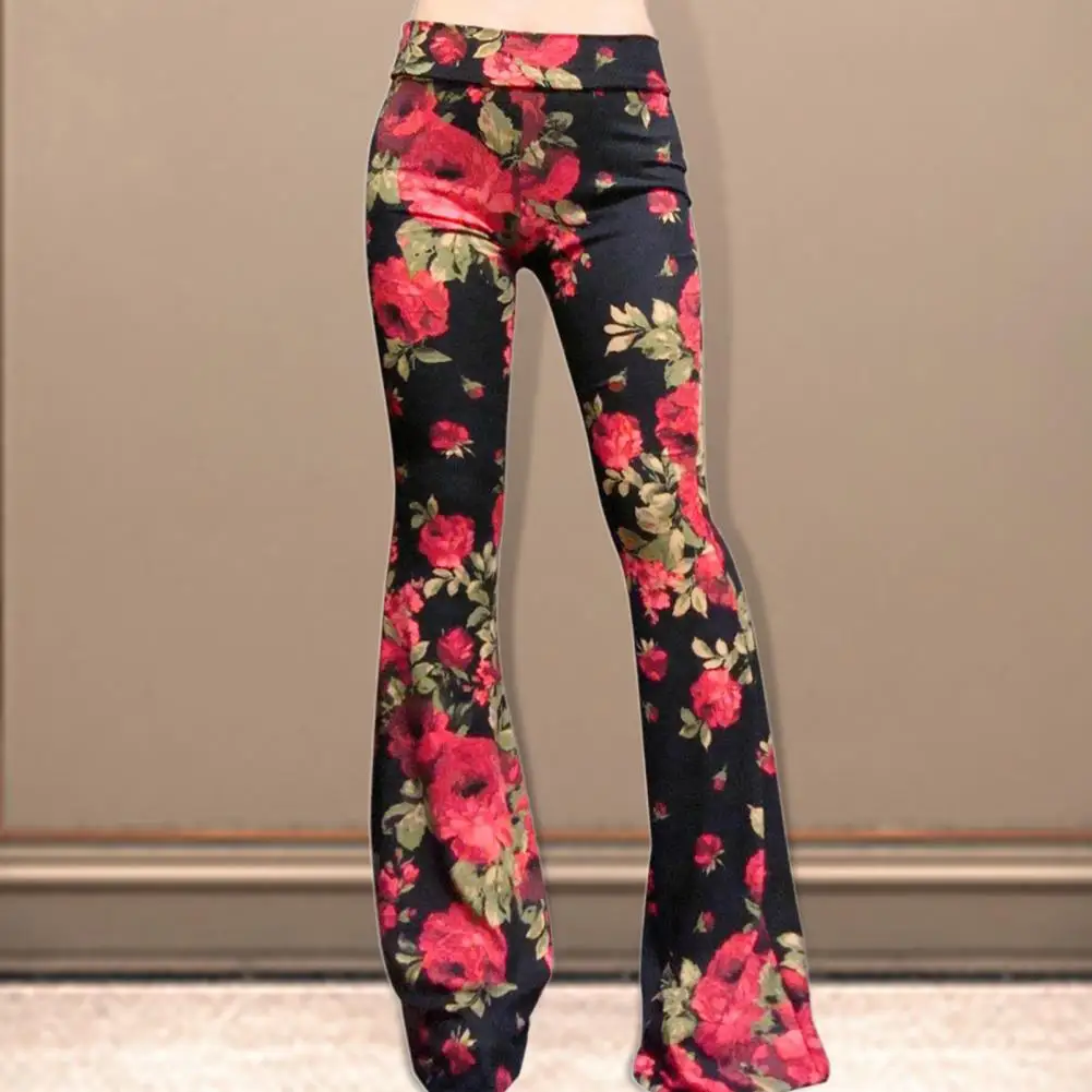 Women Pants Vintage Print Breathable High Waist Summer Yoga Wide Flared Leg Pants for Vacation