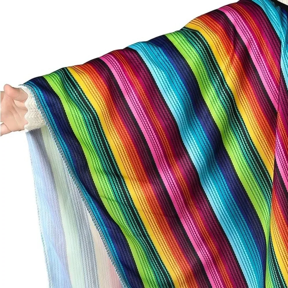 High Quality Colorful Striped Ethnic Style Cloak Tassel Trim Lightweight Mexican Poncho Performance Costume Cape Mexican Fiesta