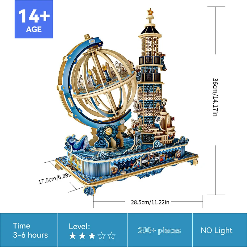 Vintage Nautical 3D Wooden Model Kit Globe & Lighthouse Design DIY Assembly Gift for Sea Enthusiasts Home Decor