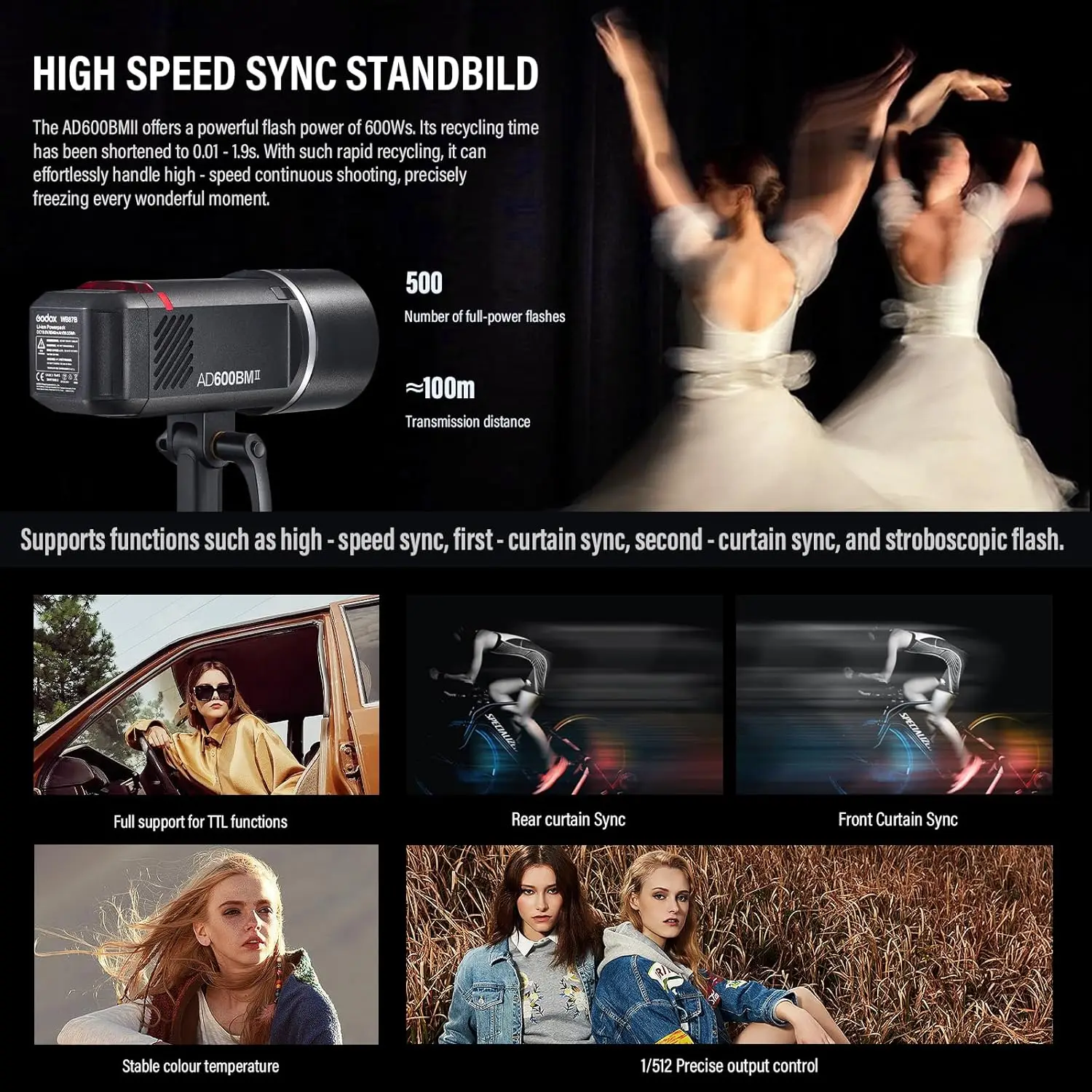 Godox AD600BM II 600Ws Witstro Manual All in One Outdoor Flash One-Tap Sync with Optional X3 Trigger 0.01 to 1.9s Recycling Time