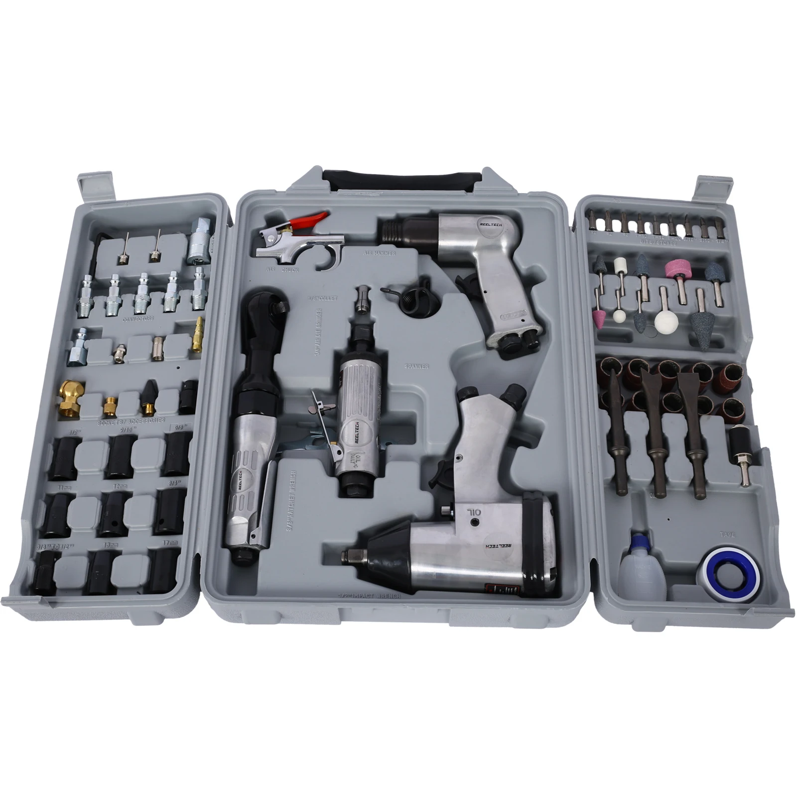 Air Tool and Accessories Kit, 71 Piece, Impact Wrench, Air Ratchet, Die Grinder, Aire Hammer, Hose Fittings, Storage Case