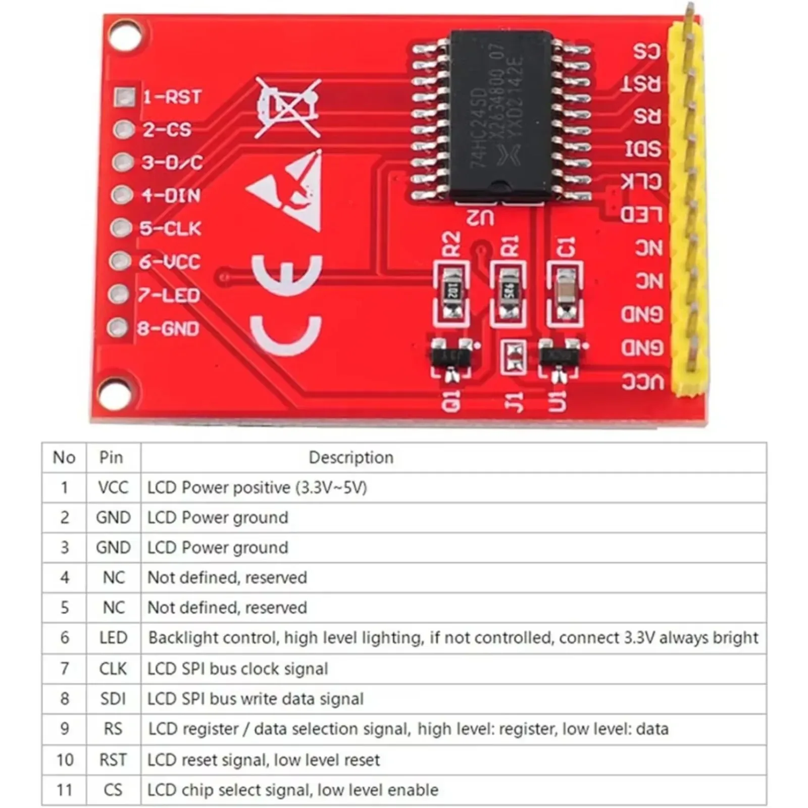 1,44-calowy moduł wyświetlacza SPI TFT LCD 128x128 ST7735S 5V/3.3V 11-pinowa wersja dla Arduino U+NO Mega-2560