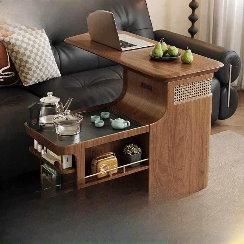 

Medieval style movable cart tea table integrated household small apartment sofa tea table balcony rotating solid wood