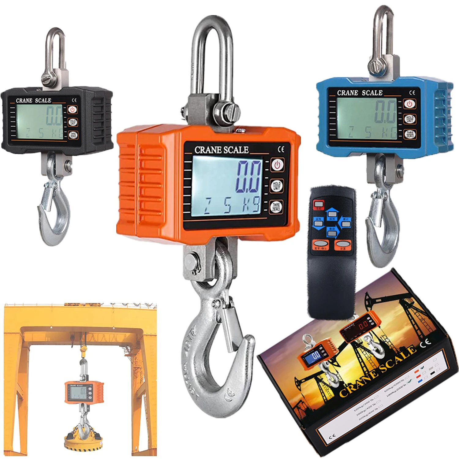 

Digital Hanging Scale 1000kg/ 2204lbs Portable Heavy Duty Crane Scale LCD Backlight Industrial Hook Scales Unit Change/Data Hold