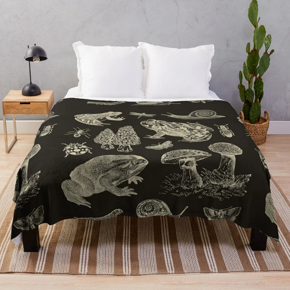 Goblincore Vintage Biology: Nature Lover's Collection of Frog, Mushroom, Snail, and Moth Insects for Science and N Throw Blanket