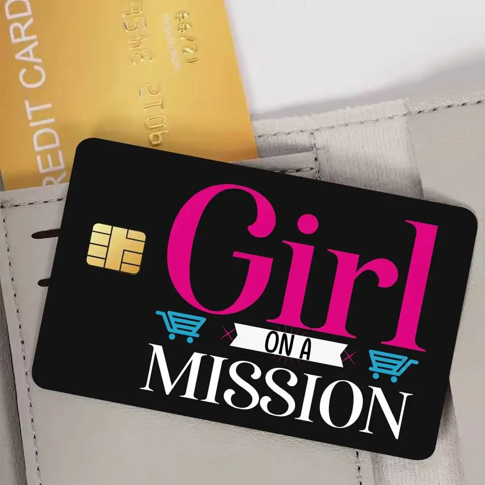 Girl On A Mission Film Skin Cover Credit Card Stickers 4PCS Debit Front Decoration Bank Bus Pass Waterproof
