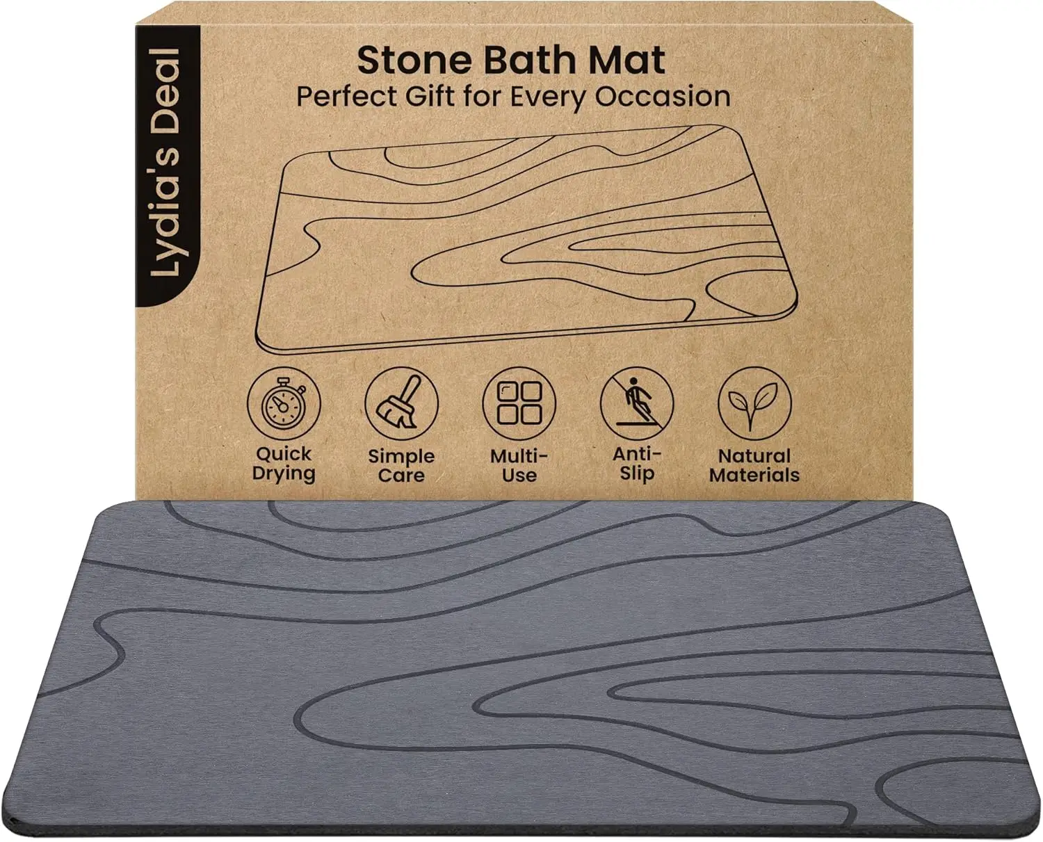 

Non-Slip Diatomite Bath Mat, Super Absorbent Quick-Dry Shower Floor Mat for Safer Steps, Gray 23.6x15.4 Inches