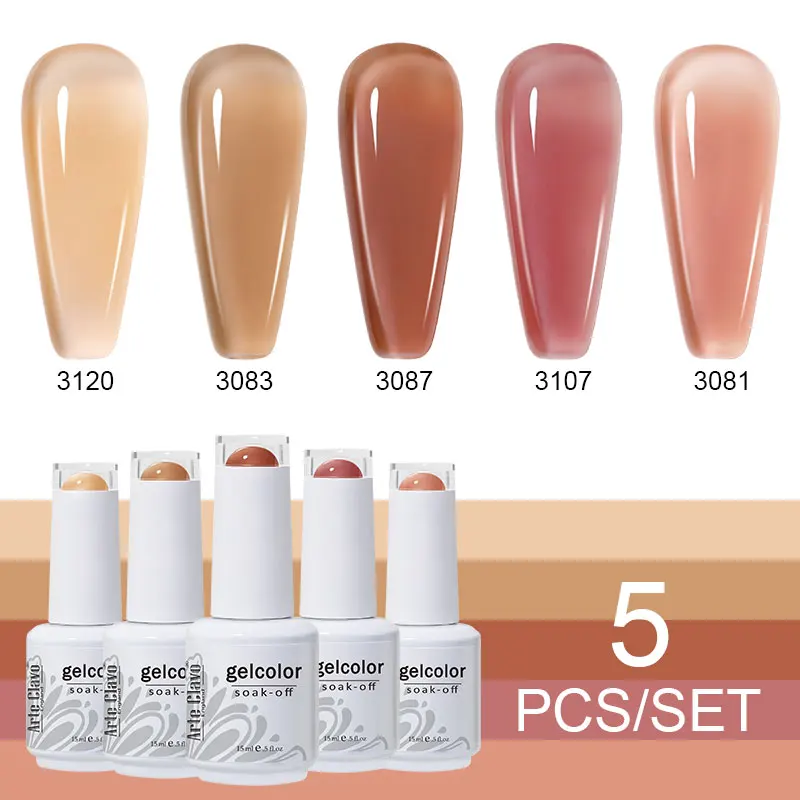 Arte Clavo Serie 5 colori Kit smalto gel Gel Soak Off Smalto gel per unghie UV per nail art Set Top Coat Bottiglia di vetro da 15 ml Nuovo 2025