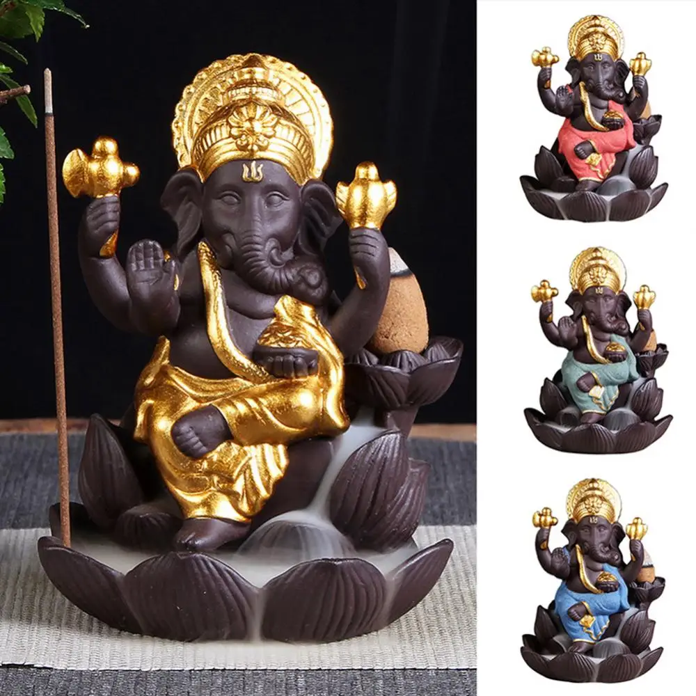 Incense Burner Censer Holder Lord Ganesha India Elephant God Backflow Gift Decor