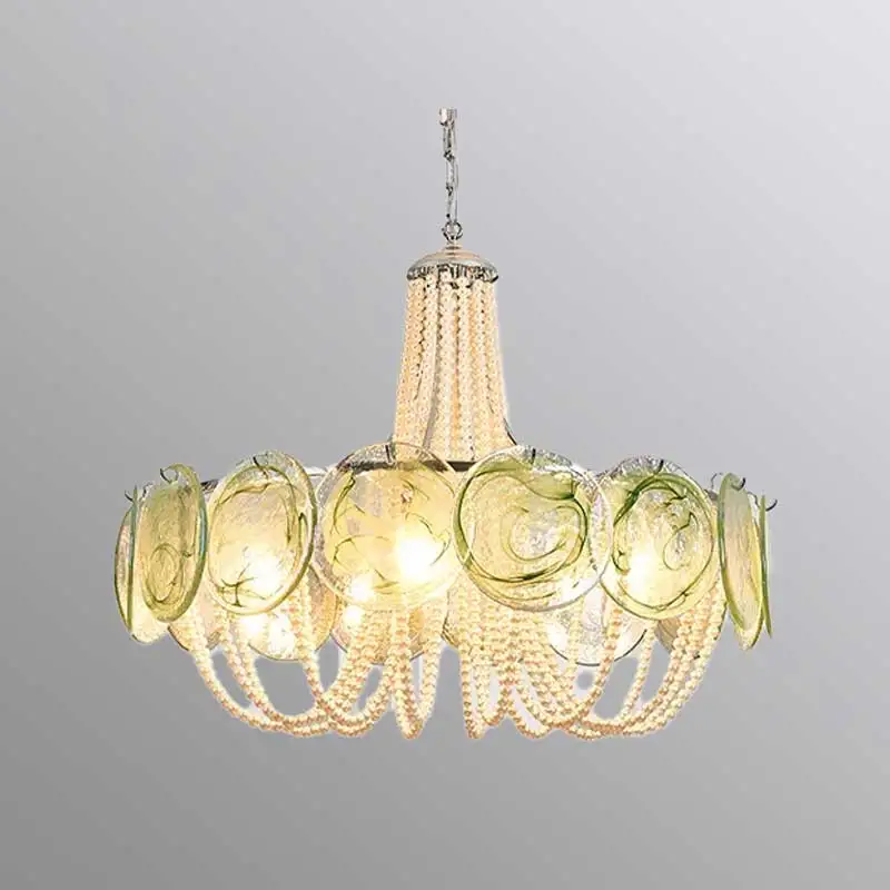 

Vintage European Chandelier Green Red Glass LED Lighting for Living Room Bedroom Staircase Ceiling Lamp Decorative