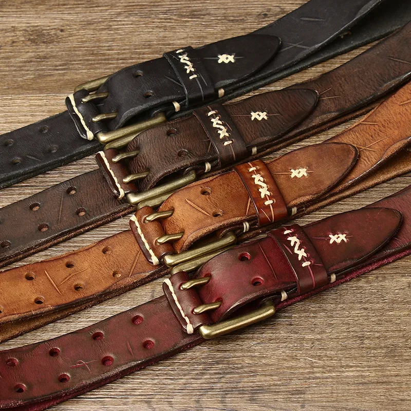 

100% Pure Cowhide 3.8cm Men High Quality Genuine Leather Belt Luxury Brand Brass Pin Buckle Belts Vintage Male Jeans Waistband