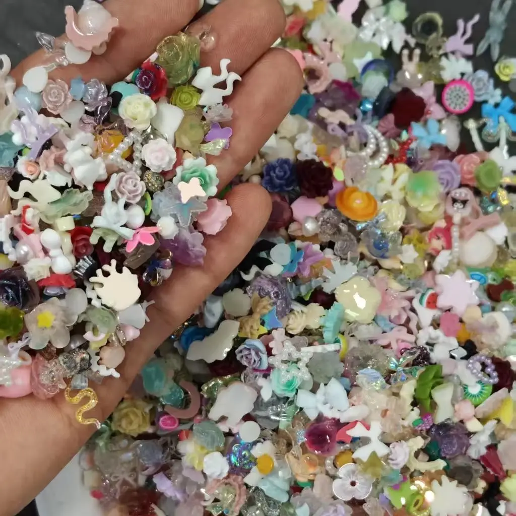 70g Mixed Resin Cabochons Multicolor Flower Bow Fruit Mini Charms DIY Cream Glue Phone Case 3D Nail Hairpin Craft Supplies