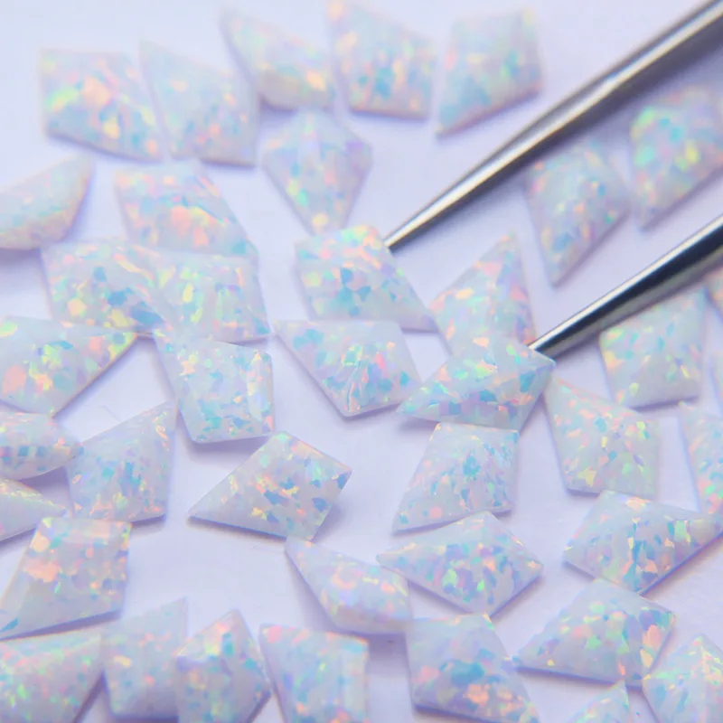 White Colour Synthetic Opal Kite Shape Faceted Cut Loose Gemstone Size 7x10mm For Jewelry Making
