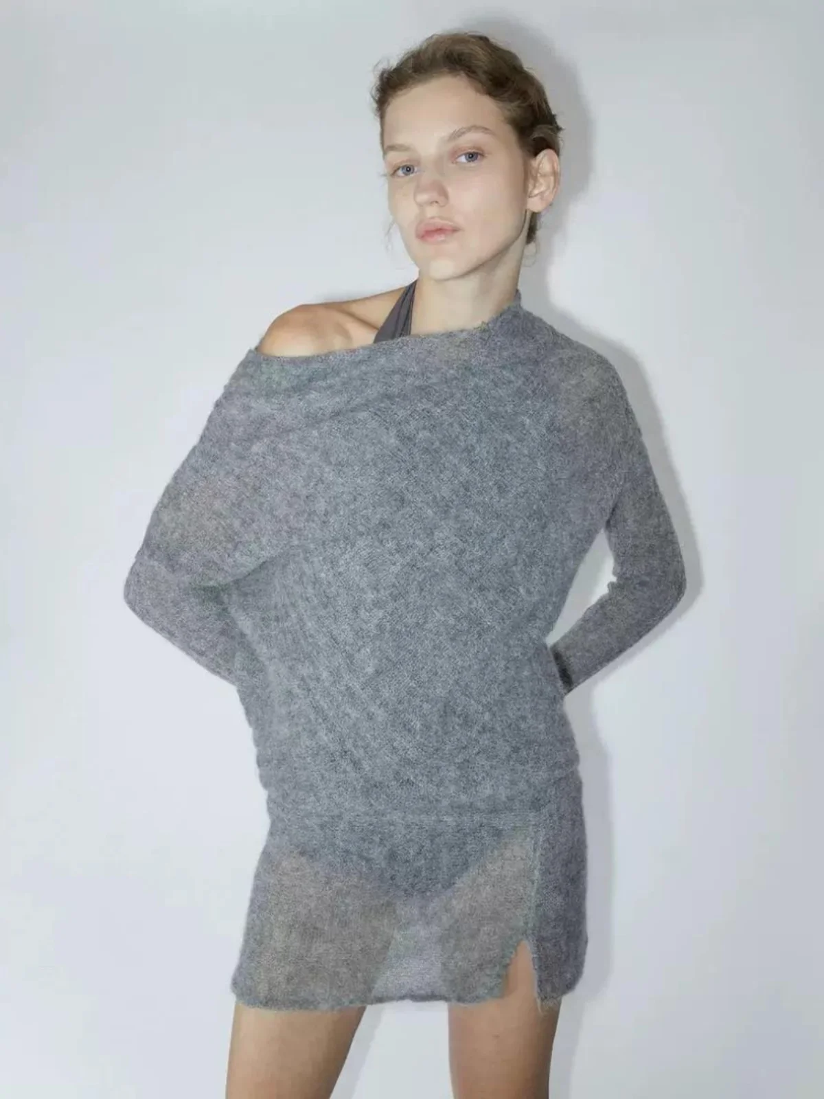 

Paloma Women's Wool Blend Knitted Asymmetric Sweater Spring Season Comfortable Fit V-Ne Long Sve Regular Thin