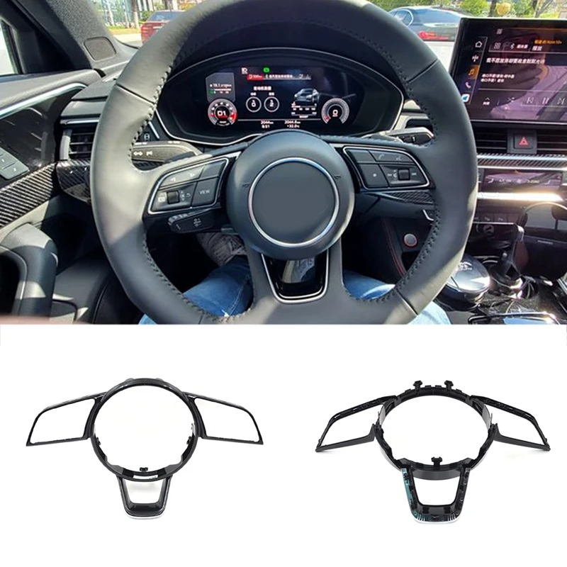 Рамка кнопки рулевого колеса для A4 B9, глянцевая черная рамка кнопки рулевого колеса автомобиля, аксессуары в сборе рулевого колеса