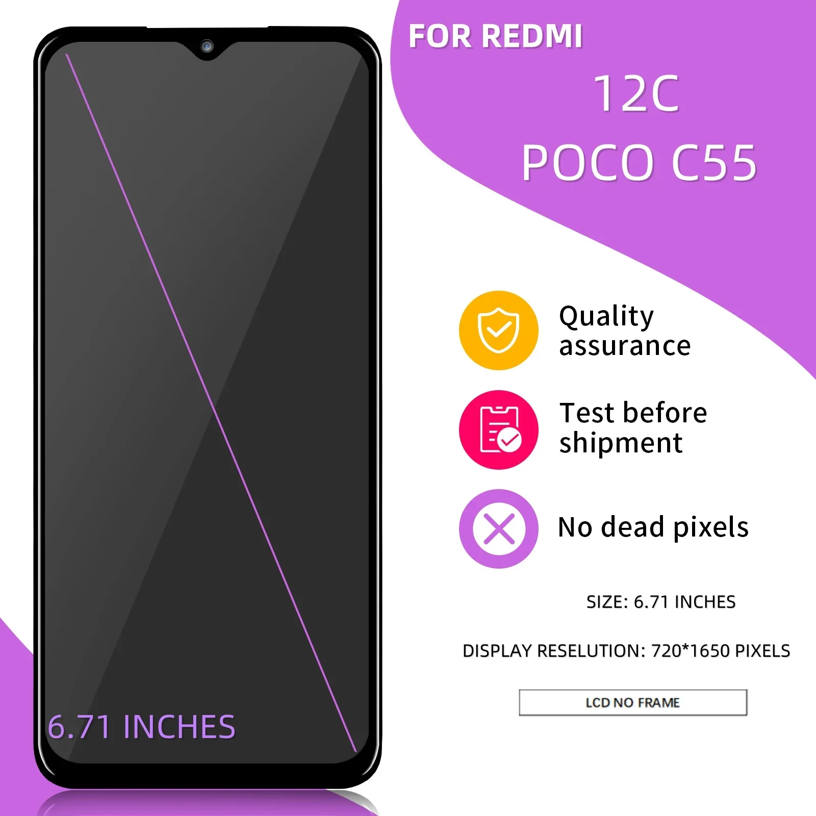 Layar LCD 6.71 inci, rakitan suku cadang ponsel pengganti Digitizer layar sentuh untuk Xiaomi Redmi 12C