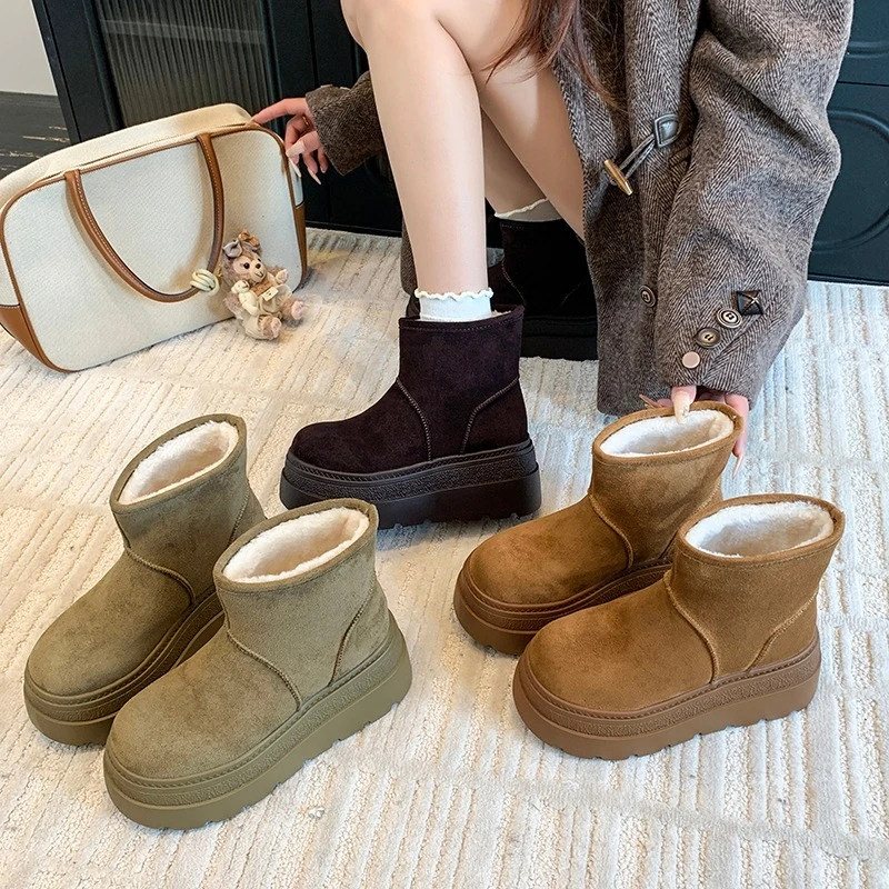 

Heightened Wool Snow Boots for Women 2025 Winter New Platform Casual Fleece Thickened Warm Cotton Shoes