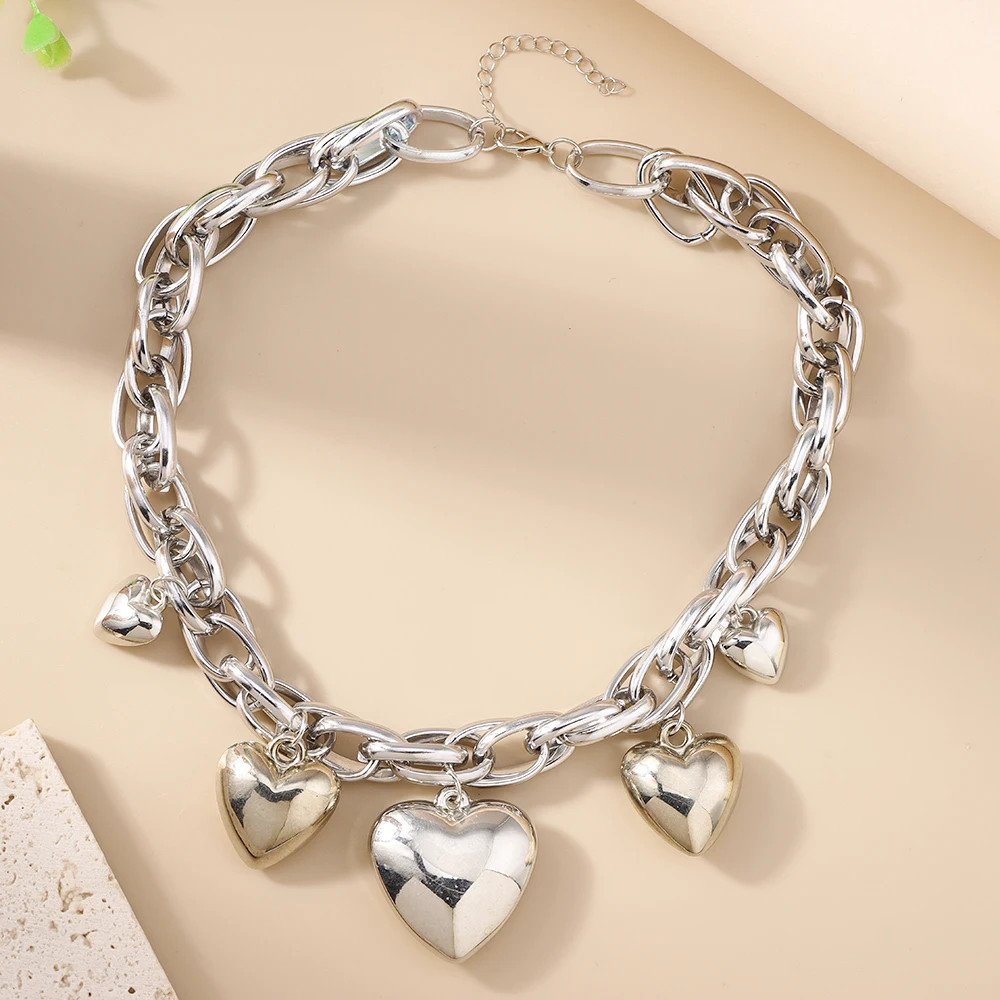 Aihua Hochwertige Punk-Halskette mit großem Herzanhänger, modische Statement-Kette für Damen, klobige schwere Kette, Grunge-Schmuck, Steampunk für Herren – Detail 5