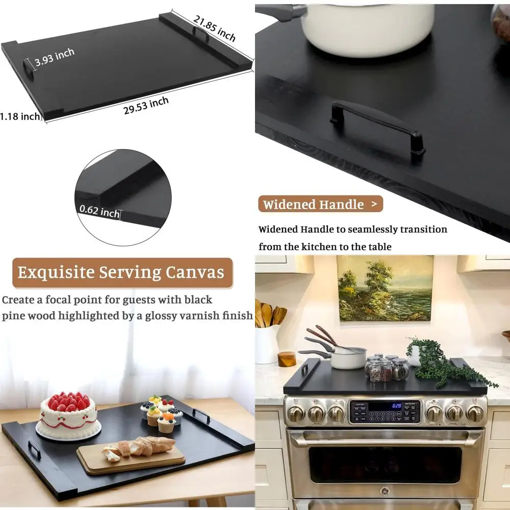 

Черная деревянная крышка для плиты с ручками, защита для газовой и электрической плиты, разделочная доска для кухонной стойки