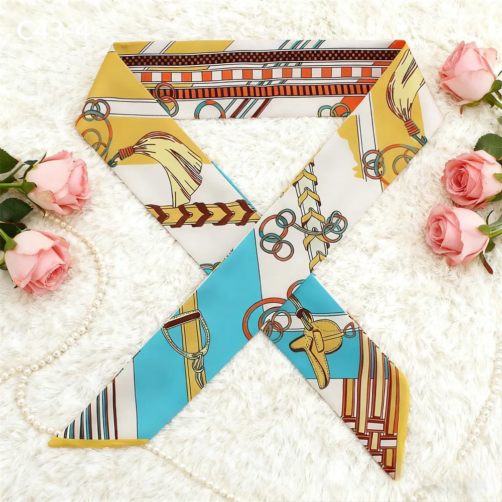 90*5cm Korean Hot Sale Fashion Luxurious Ladies Leisure Decoration Twill Long Strip Streamer Silk Scarf Tie Bind bag Ribbon
