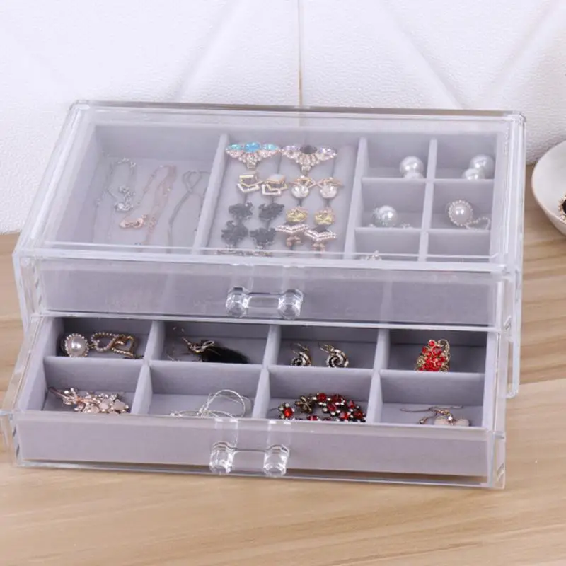 Jewelry Storage Box Earring Ring Necklace Brooch Holder Flannelette Jewelry Display Box Necklace Classification Organizer