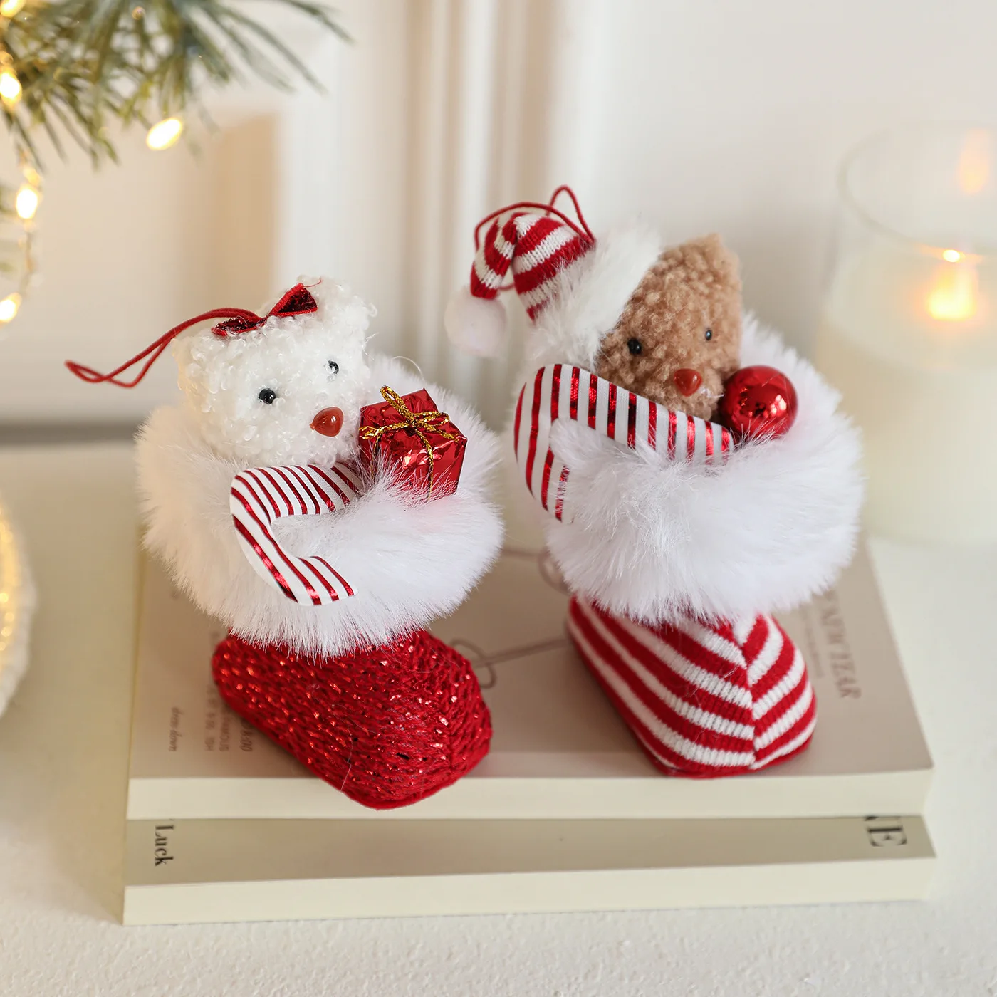 

Новинка 2024 года, пурпурные и белые сапоги, подарок, плюшевый кулон, кукла-эльф, украшения для рождественской елки, украшения