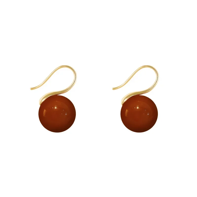 Minar Temperament Red Agate Natural Stone Hook Earring for Women Gold Color Alloy Round Ball Dangle Earrings Every Day Jewelry