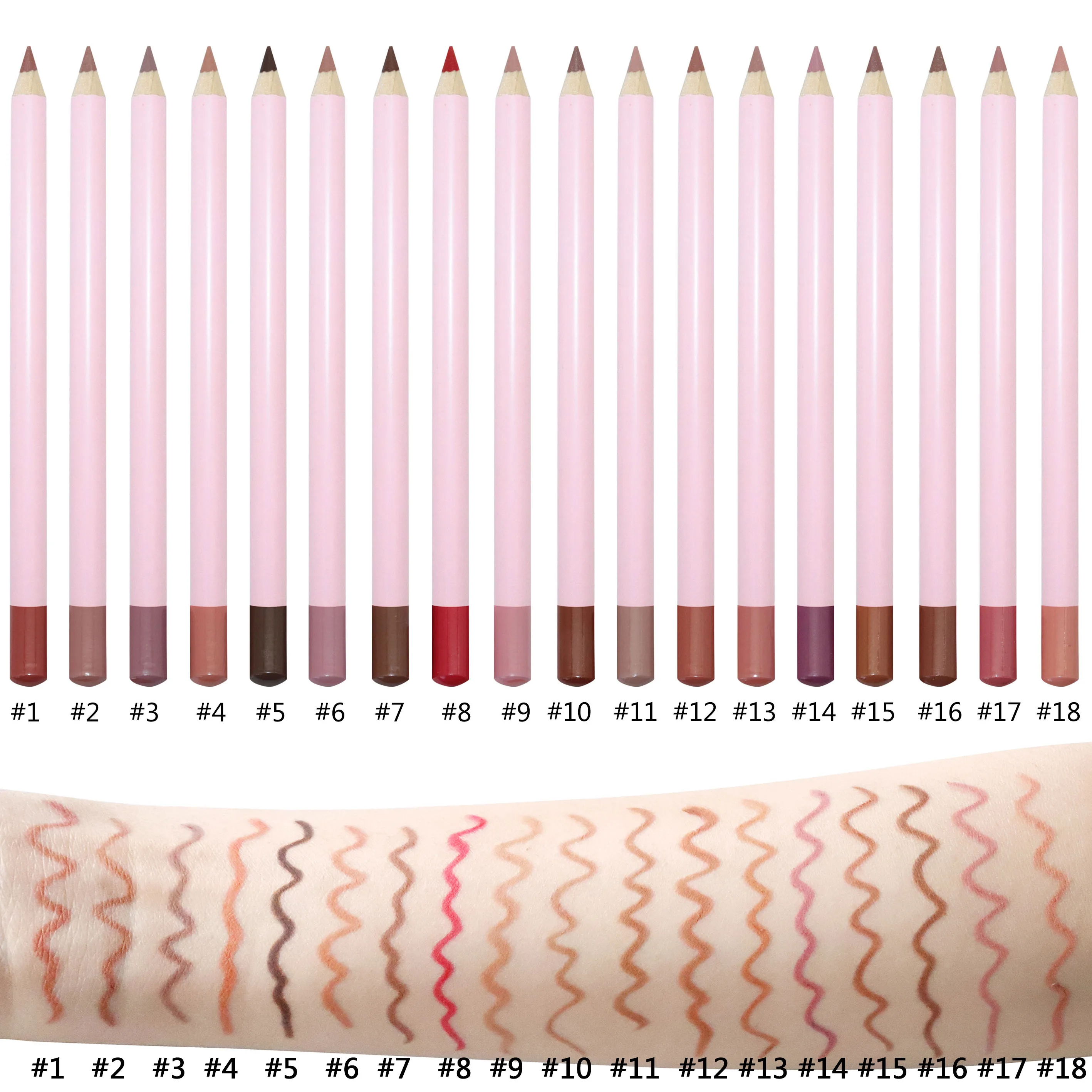 Lip liner Pink Pencil Custom Hot Sale Long Lasting Private Label White Tube 18 Colors Matte Lip Liner Nude Shades