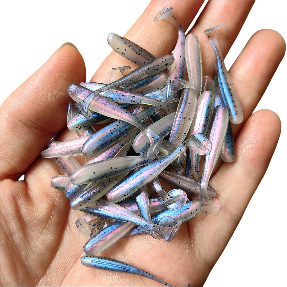 50PCS Micro Weiche Angeln Lockt 0,35g/35mm T-schwanz Wurm Köder Kleine Künstliche Köder Jig wobbler Bass Hecht Angelgerät