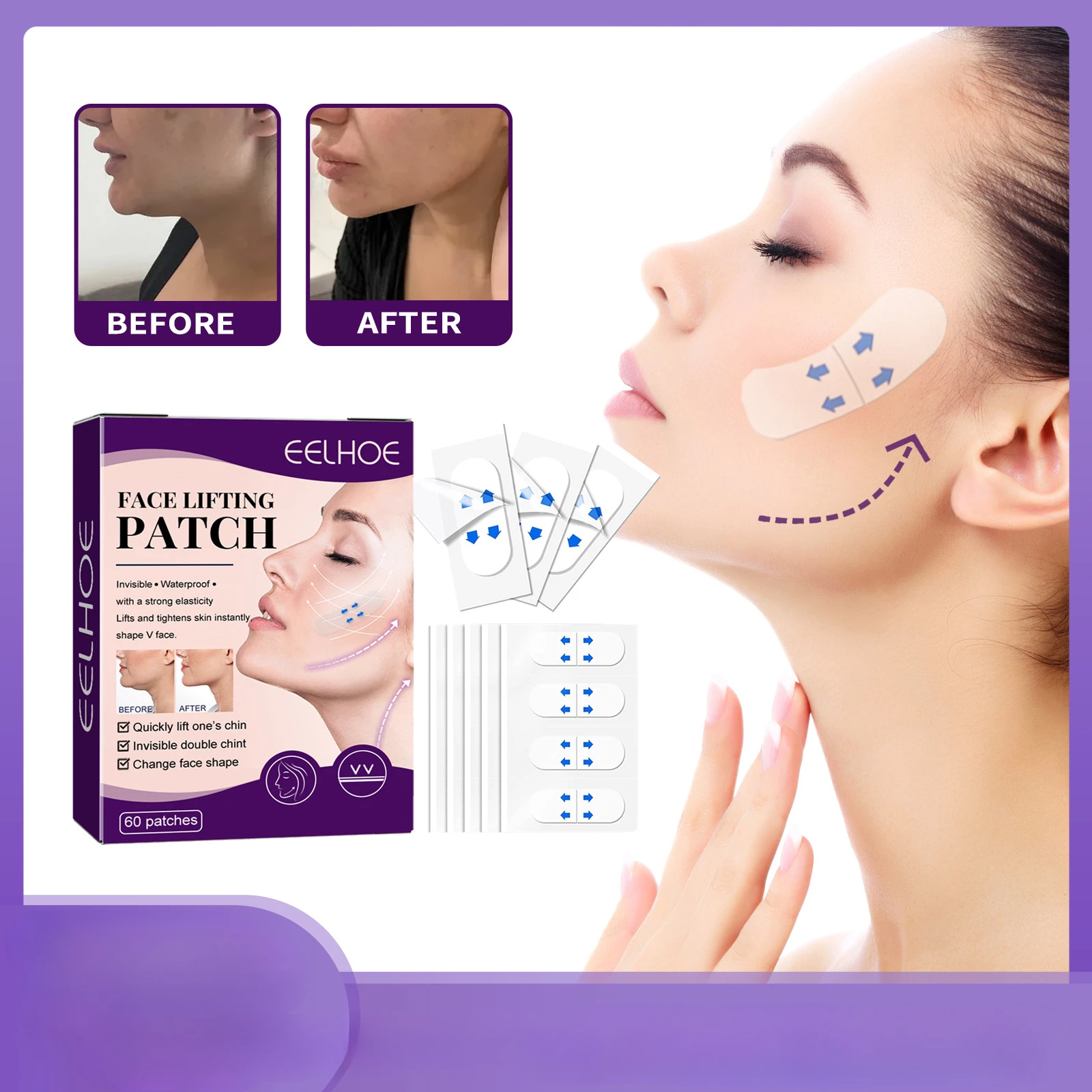 Eelhoe Facial Invisible Lifting Paste Tight Lifting V-Shaped Melon Seeds Face Pasters Tightening Chin Fading Wrinkle Shaping