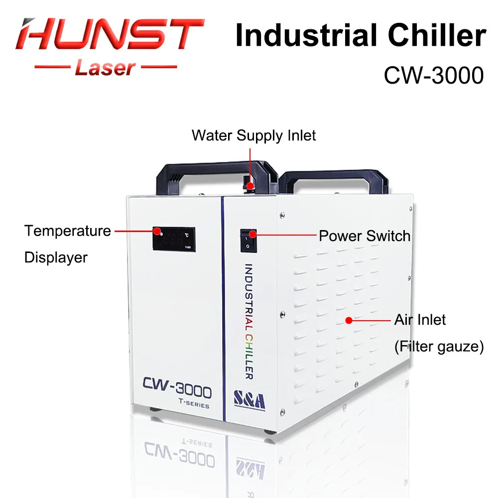 Hunst CW3000 Industrial Water Chiller for 30W 40W 50W 60W 70W 80W Laser Tube CO2 Laser Engraving Cutting Machine Water Cooling