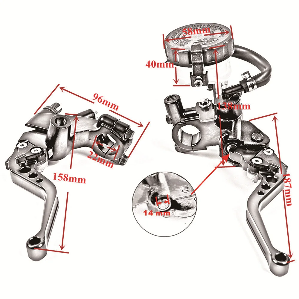 Universal CNC Motorcycle Adjustable Clutch Brake Master Cylinder Reservoir Levers Kit for Yamaha Kawasaki 7/8