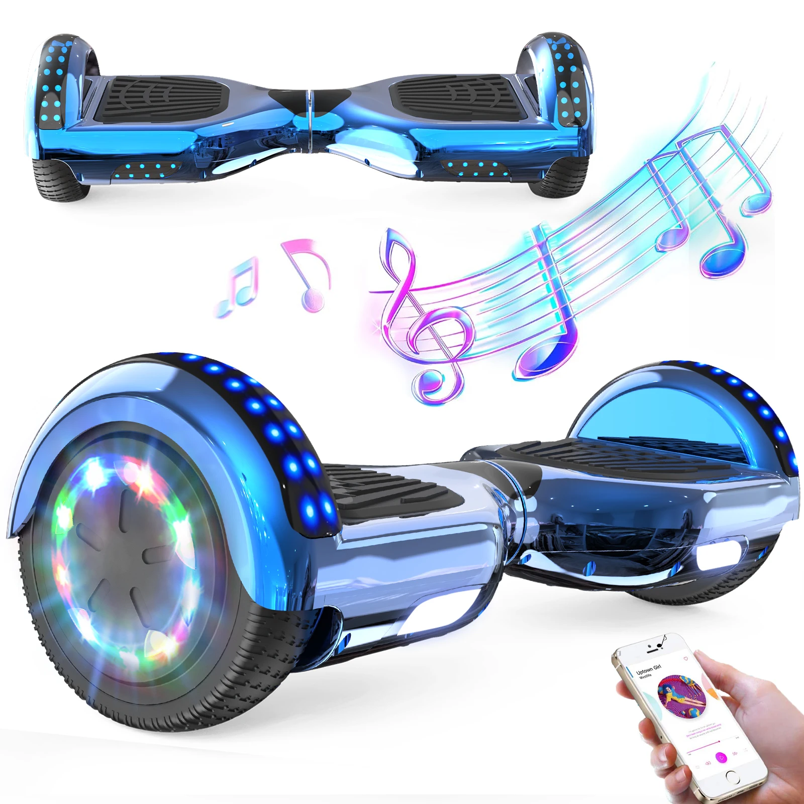 RCB Hoverboard Enfant 6,5 Pouces Scooter Électrique Auto-équilibré pour Enfants et Adultes, Bluetooth LED Lumières, Cadeau Idéal
