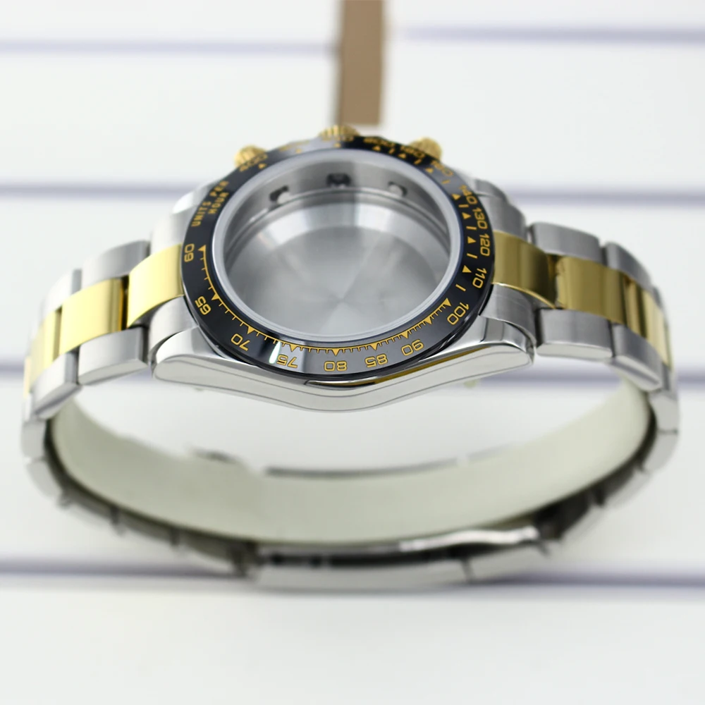 39mm Luxury Watch Case Bracelet With Sapphire Crystal For Seiko VK63A Movement VK63 Watch Accessory Repair Part Water Resistance