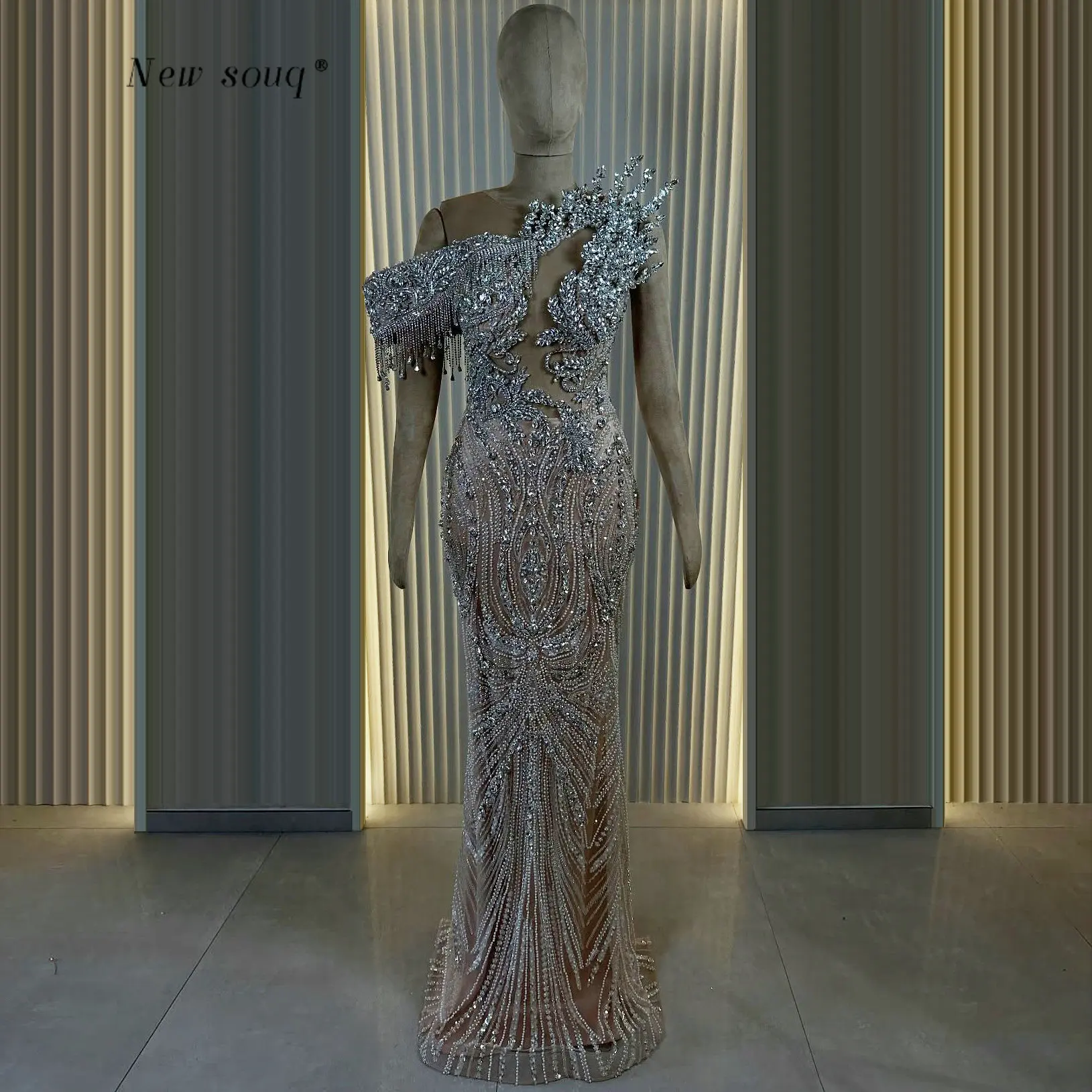 

Вечерние платья макси на одно плечо с блестящими кристаллами и бахромой, цвета нюд/шампань, для выпускного вечера, свадьбы, банкета, вечеринки, на заказ, Дубай