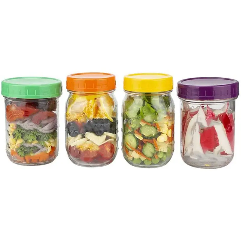AA51 64 Pack Plastic Jar Lids - Colored Jar Caps 100% Compatible For Ball Kerr Wide Jars (Wide Mouth)