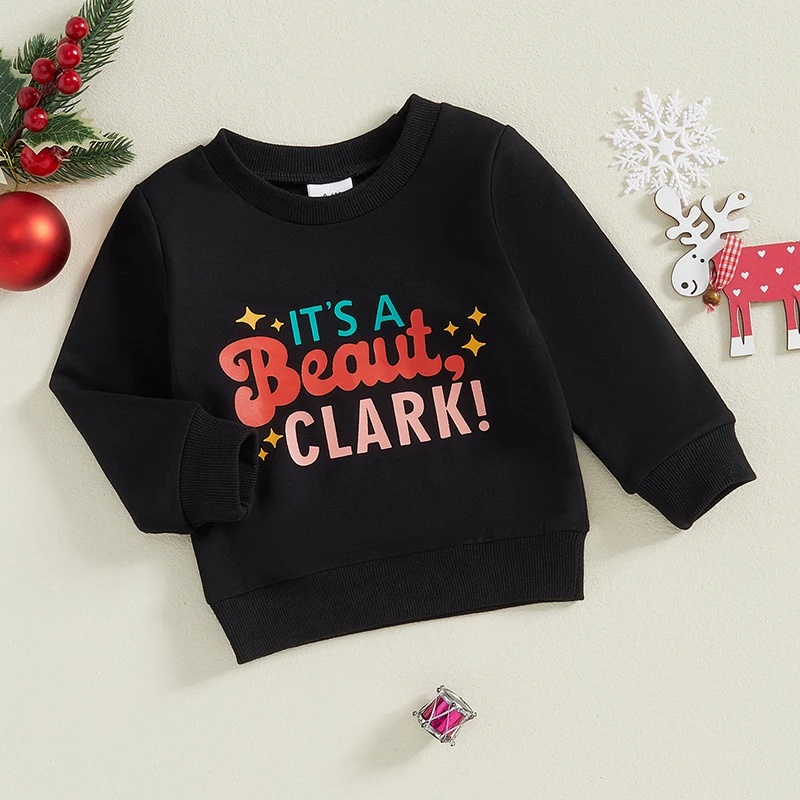 Kids Christmas Sweaters with Long Sleeves and Round Neckline Featuring Fun Letter Prints and Cozy Pullover Design