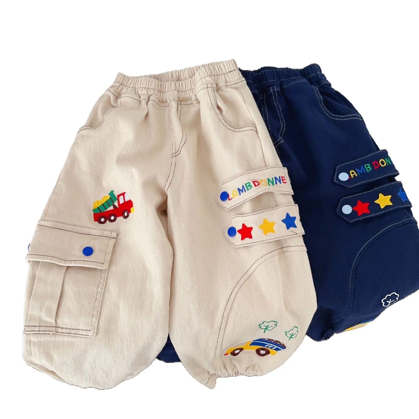 

2025 Children's Cartoon Cotton Pants Woven Cartoon Embroidery Children's Pants Men's and Women's Baby Casual Pants