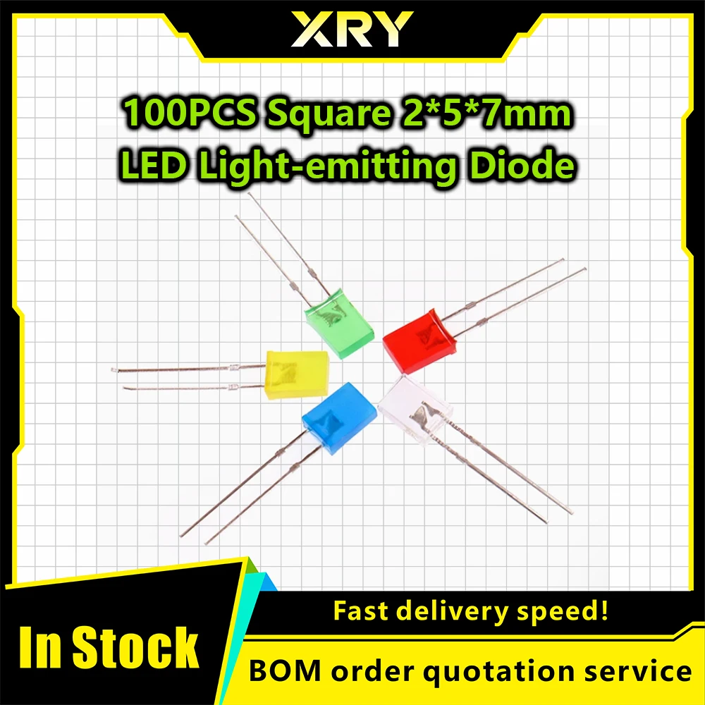 2x5x7 mm Square LED Diode White Red Green Blue Yellow Orange 2x5x7mm Rectangular Clear Diffused DIY Lights Emitting Lamp 100Pcs