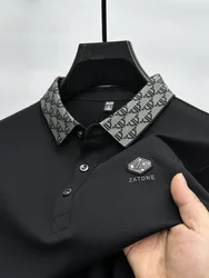 POLO de manga corta con estampado de letras para hombre, camiseta informal con cuello impreso, top transpirable, marca de alta gama, moda de verano, nueva tendencia