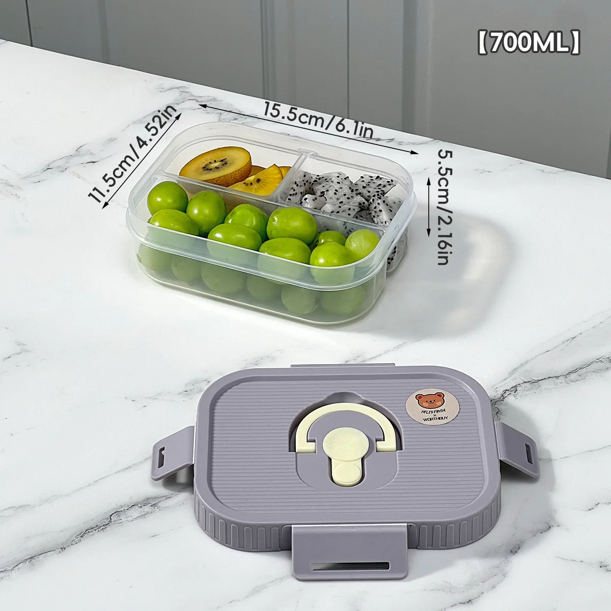 WORTHBUY Doorzichtig plastic compartiment Lunchbox Draagbare studenten Kids Bento Box Magnetronbestendig verzegelde lunchcontainer met handvat