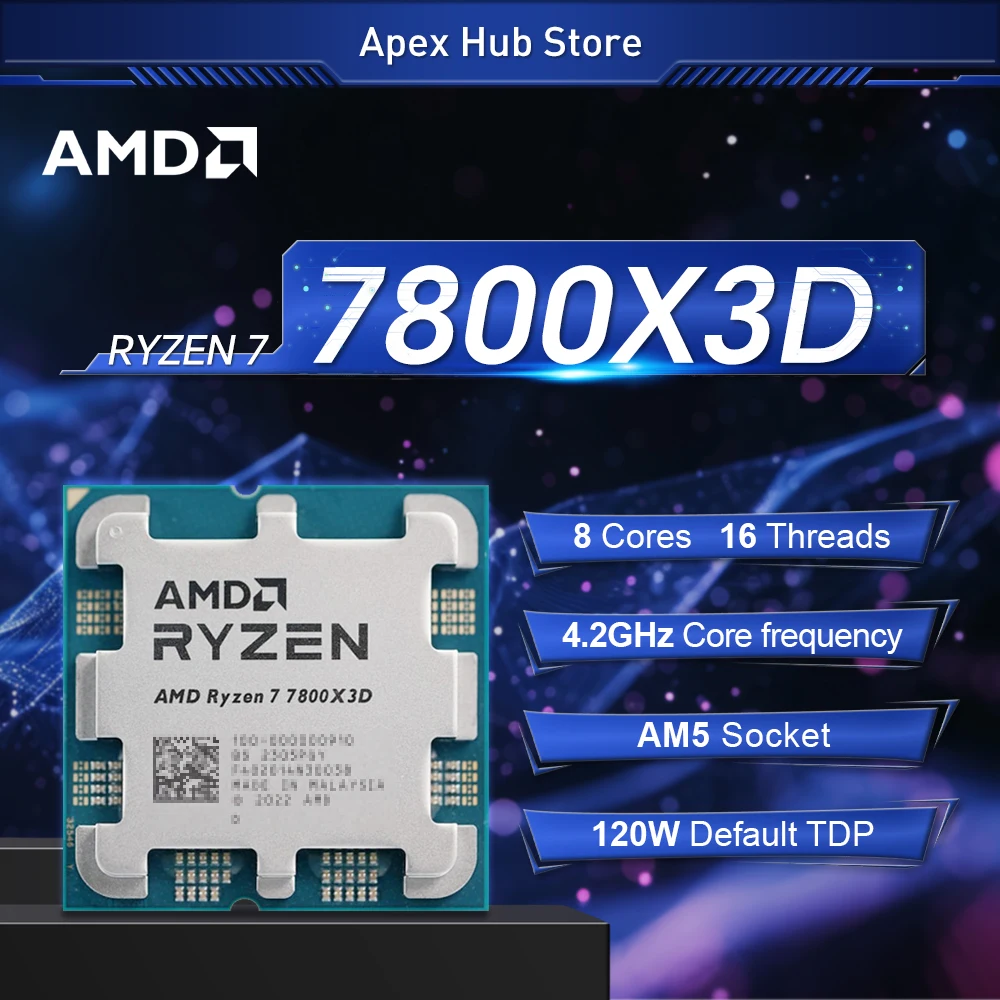 

НОВЫЙ процессор AMD Ryzen 7 7800X3D, 4,2 ГГц, 5 нм, разъем AM5 L3 = 96 м, DDR5, 8-ядерный, 16-поточный, R7 7800X3D, 120 Вт, но без вентилятора