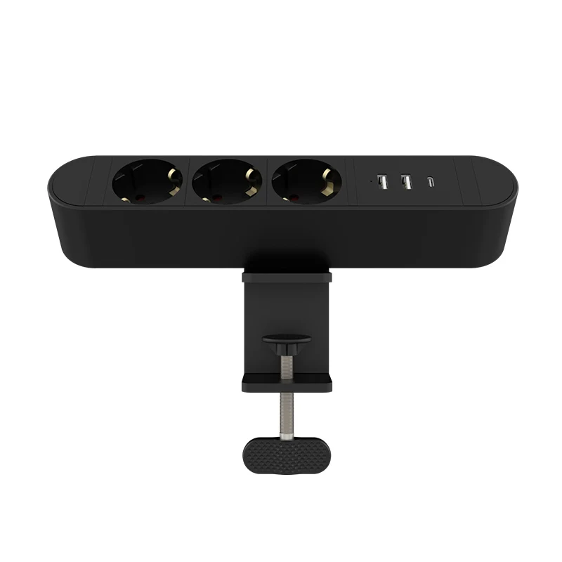 

Square Outlets Furniture Plugs For Workplace And Table With 3 German Socket, 2 USB, 1 UC, Including Desk Clip